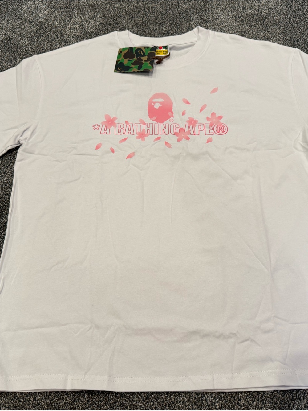 Bape White Short-Sleeve Tee with Pink Logo & Floral Motif
